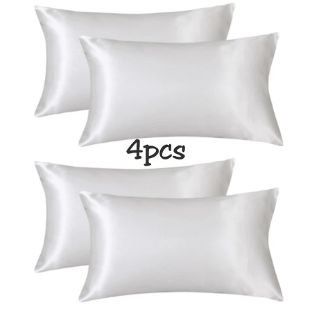 4pcs Satin Pillowcase Bed pillow -White